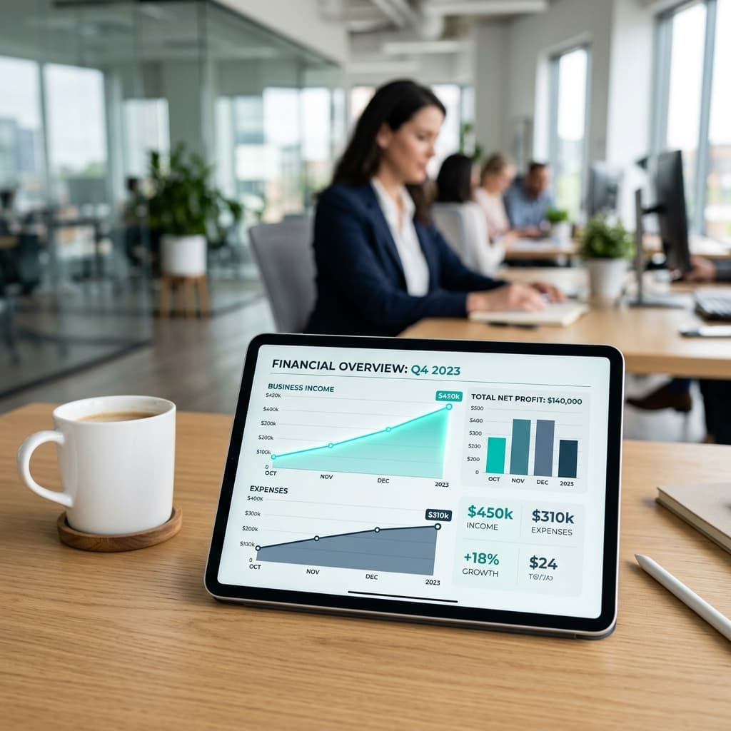 Tablet mostrando gráficas financieras sencillas